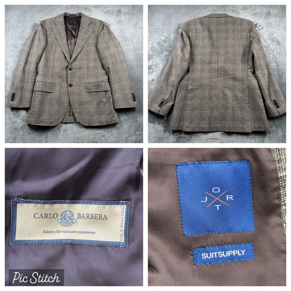 Suitsupply Blazer Mens 38R Brown Wool Window Pane Check Wool Jort Slim Sportcoat